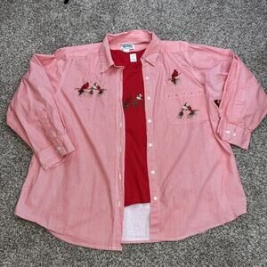 Vintage Women’s Country Store Embroidered Red Bird Oversized Shirt Set Size‎ 2X